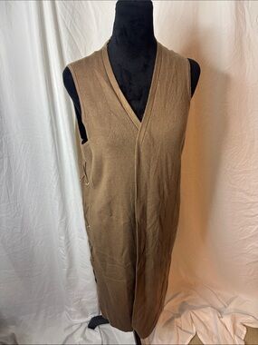 Tahari Brown Sleeveless V‑Neck Knit Midi Dress with Side Lace-Up
